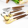 20Pcs Wooden Handle Dinnerware Steak Knife Coffee Spoon Cake Fork Set Mirror Stainless Steel Tableware Kitchen Utensils Eating Silverware