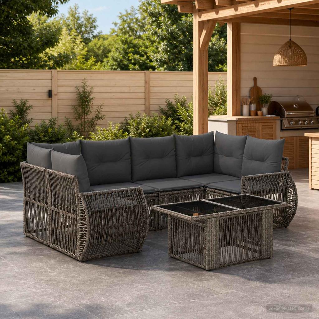 Garden Sofa Set 7 pcs Gray and Dark Gray Poly Rattan