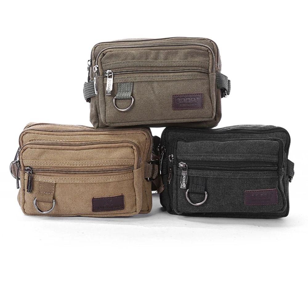 Large Capacity Multilayer Waist Packs 4-layers Fanny Pack Simple Canvas Chest Bag Cashier