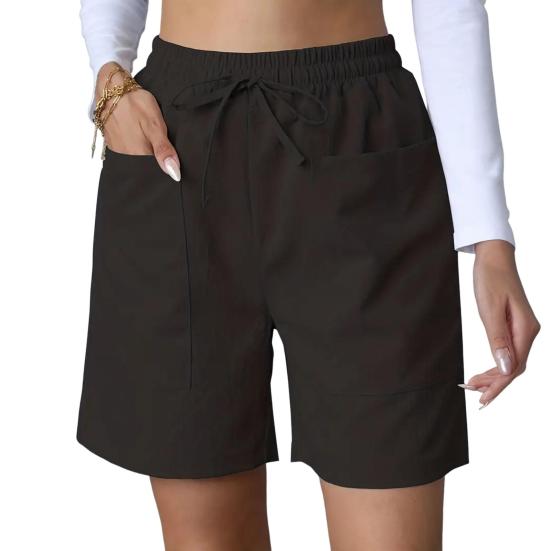 Женские летние шорты, повседневные, эластичные, средней талии, с карманами, широкие спортивные брюки на шнурке, одежда для фитнеса