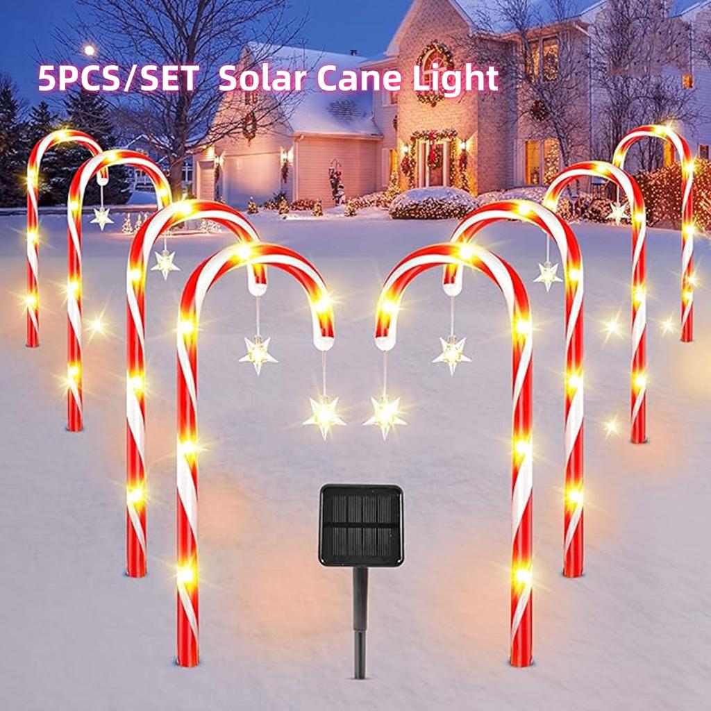 5 In 1 Christmas Candy Cane Lights Outdoor Solar Landscape Lamps Christmas Solar Stake Lights For Garden Lawn Yard Christmas Decoration