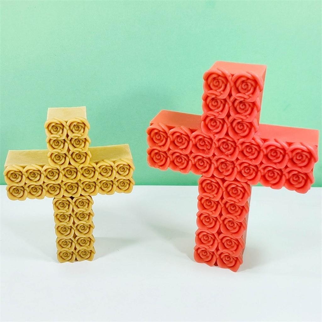 Rose Cross Candle Silicone Mold Rose Blossom Candle Molds DIY Handmade Soap Resin Mold Concrete Gypsum Mould Decorations