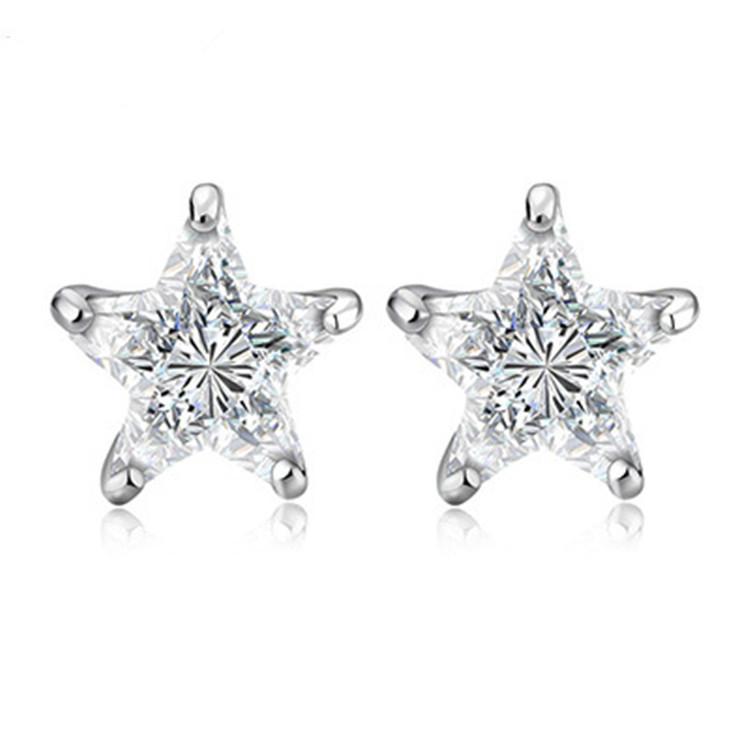 925 Sterling Silver Fashion Temperament Lucky Star Zircon Stud Earrings Niche Design Sense Cute Starfish Earrings Women's Silver Jewelry