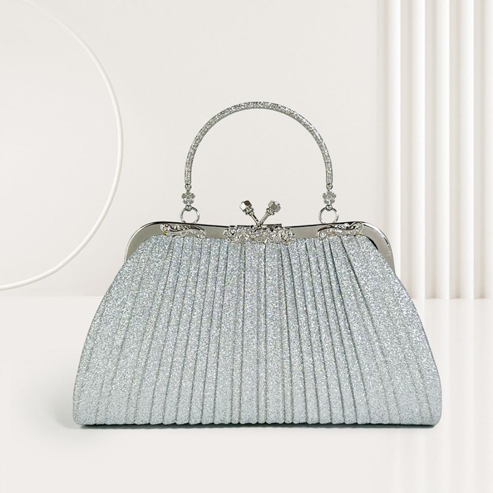 Glitter Shell Pattern Handbag Pleated Ladies Clutch Bag Retro Evening Banquet Bag Wedding