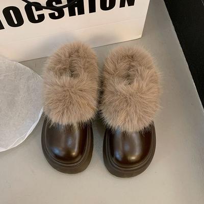 Удобные ультрамягкие хлопковые туфли-лодочки на толстой подошве, новая ленивая повседневная пушистая обувь для женщин на осень и зиму 2025