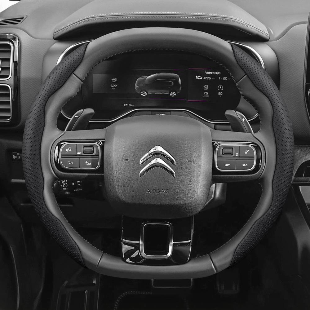 Suitable for Citroen Breathable Leather Steering Wheel Cover with Segmented Quick-Release Design, Non-Slip and Durable, for Models Such as C3,