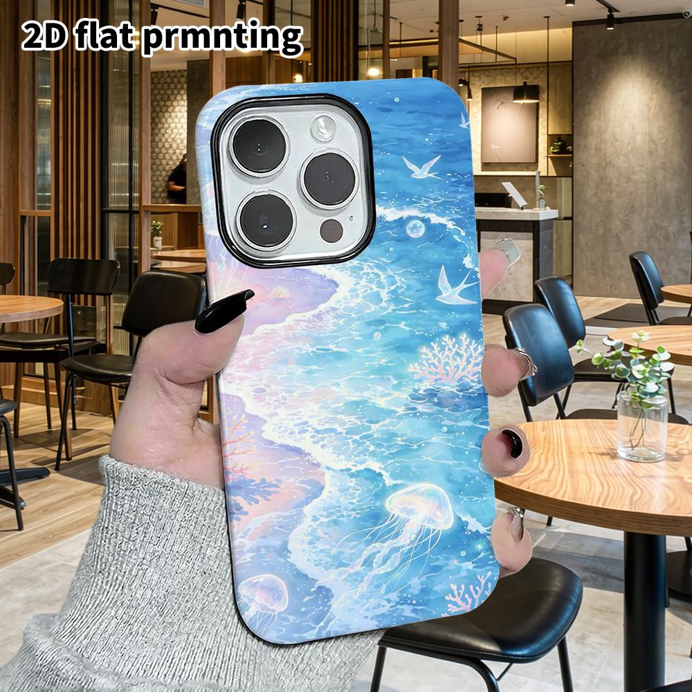 Phone Case: 2D flat design suitable for iPhone 18, 17, 16, 15, 14, 13 Pro film protective case, couple style, dreamy seaside, Christmas and Halloween