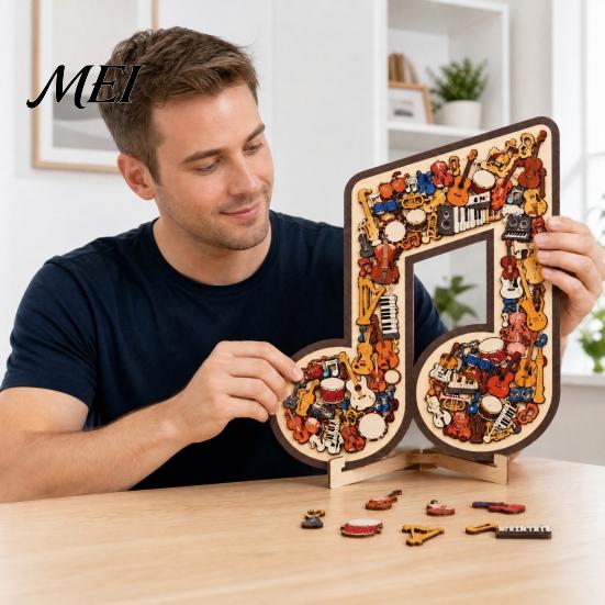 Wooden Music Puzzle Musical Note Instrument Jigsaw Ornament, 3D Puzzle, Display Art, Gift for Lovers Decor