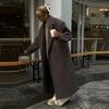 Brown Lapel Woolen Coat Synthetic Fabric Women's Double Breasted Long Sleeve Warm Coat Straight Tube Version Autumn and Winter