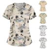 Plus Size Cute Printed Scrub Working Uniform Tops For Women Cross V-Neck Short Sleeve Fun T-Shirts Workwear Tee With Pockets