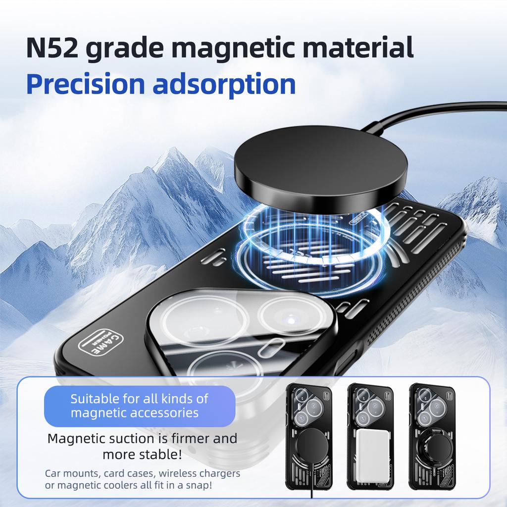 ABEEL For Huawei Pura 80 Ultra Magnetic Case Aluminium Alloy+PC+TPU Hollow Heat Dissipation Phone Cover