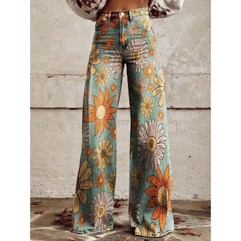Women's Casual Pants Printed Casual Wide Leg Trend Pants