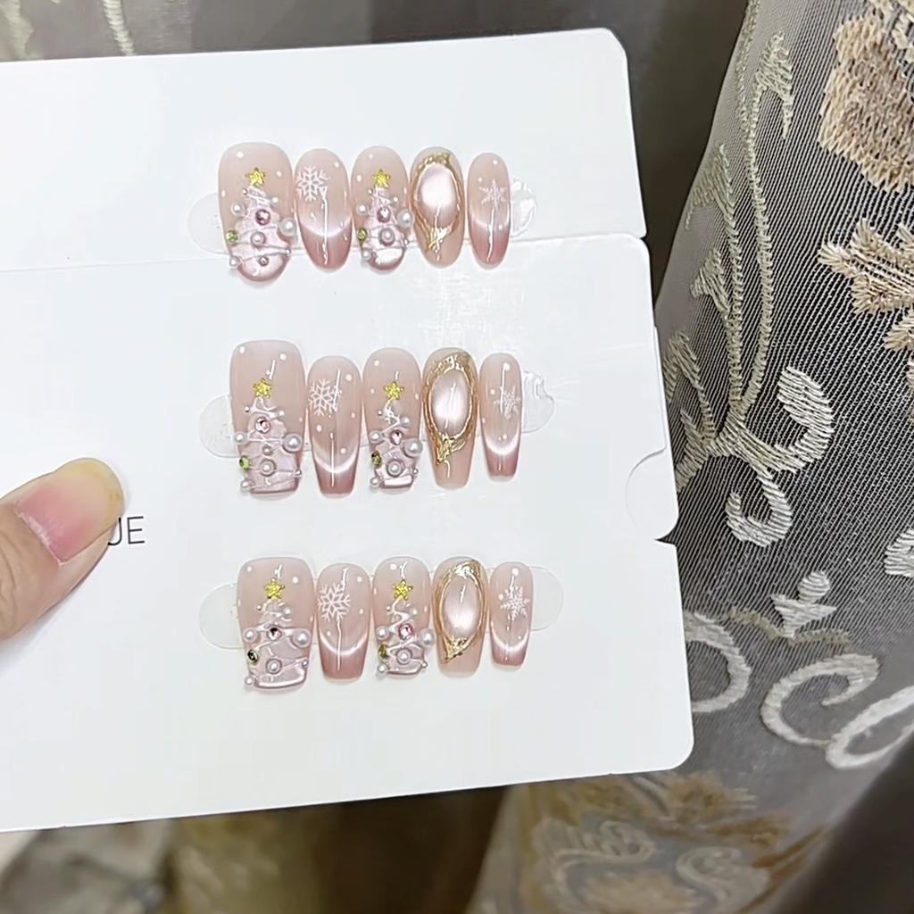 Чисто ручная работа фототерапия носимые доспехи рождество первый снег 2.0 готовый продукт многоразовые накладки на ногти можно снять