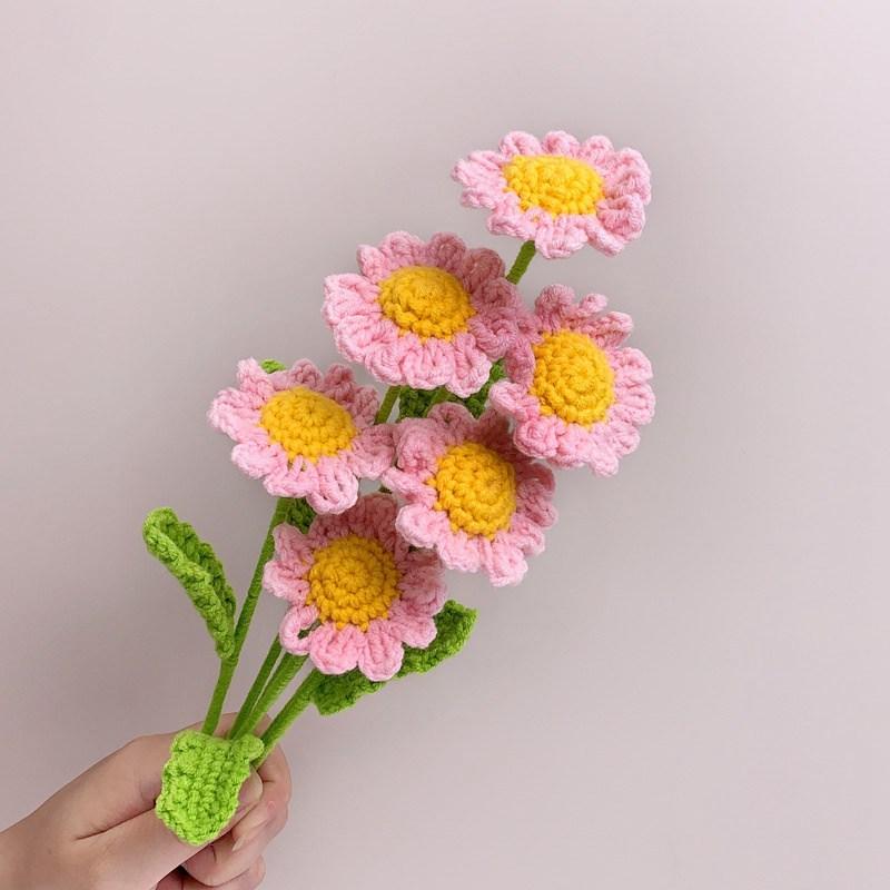 Crochet Flower Artificial Finished Product Little Daisy Hand-Woven Girlfriend Gifts Flower for Girlfriend Bouquet Chamomile Wool