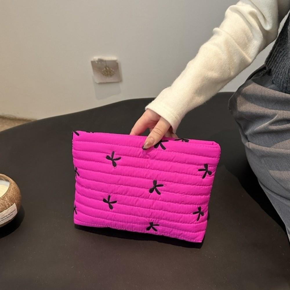 Multi-functional Bow Cosmetic Bag Embroidery Sanitary Napkin Storage Bag Sweet Toiletry Bag Women