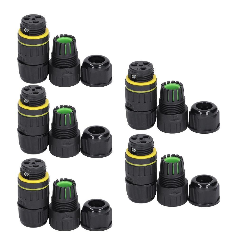 5PCS IP68 Waterproof Connector 3 Pin Straight Through Outdoor Power Connector for 9‑12mm