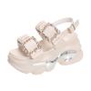 Fashion Female Sandal High Heels Black Shoes for Women Muffins Shoe Buckle Strap 2025 Summer Open Toe Girls Rhinestone High-heeled Beige