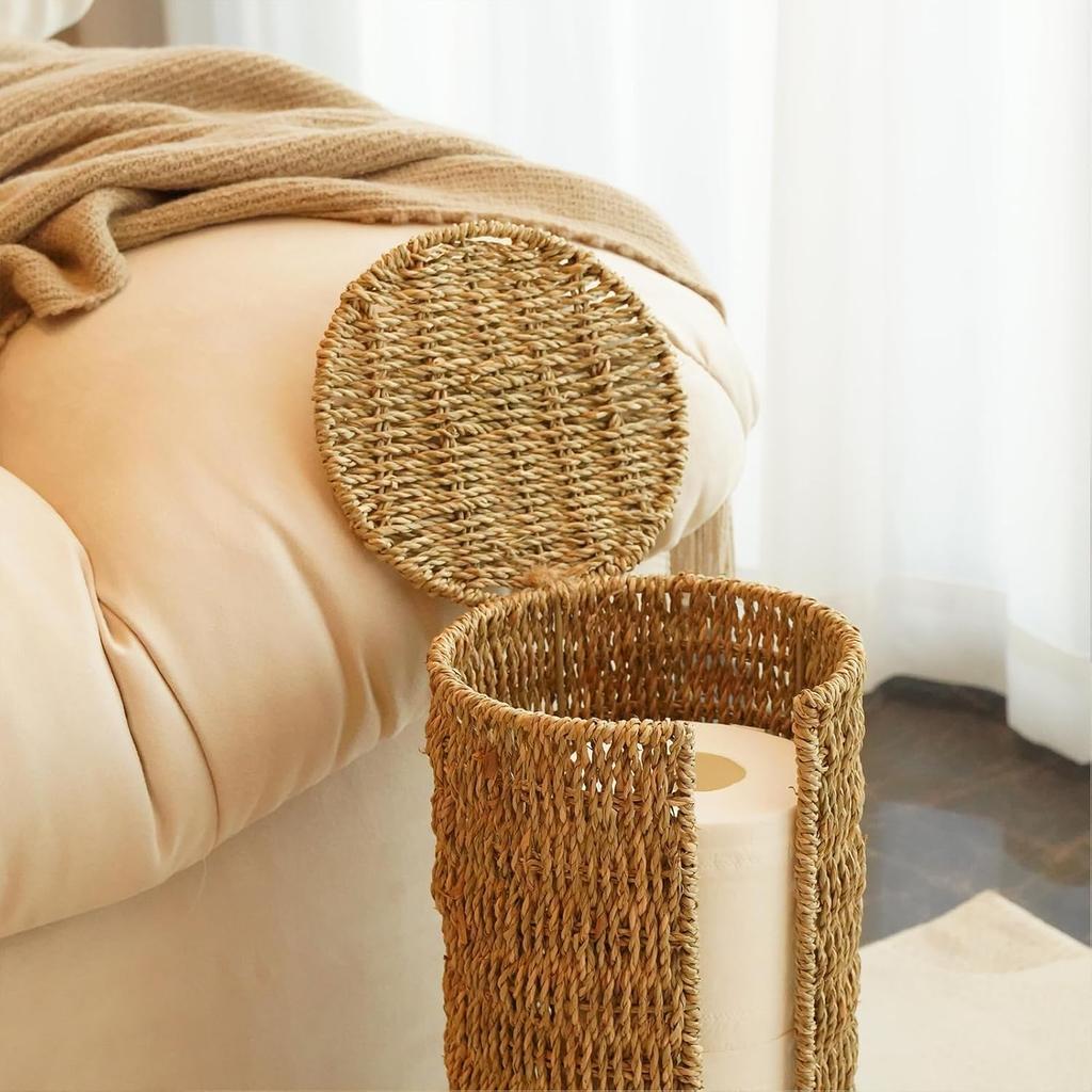 Seaweed fiber with toilet paper holder hand-woven 3-roll toilet paper holder Brown suitable for bathroom under sink