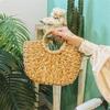 Yogodlns Simple Straw Handbag for Girls Summer Beach Travel Hand Bag Half Moon Hand Woven Rattan Handbags Round Handle Bags