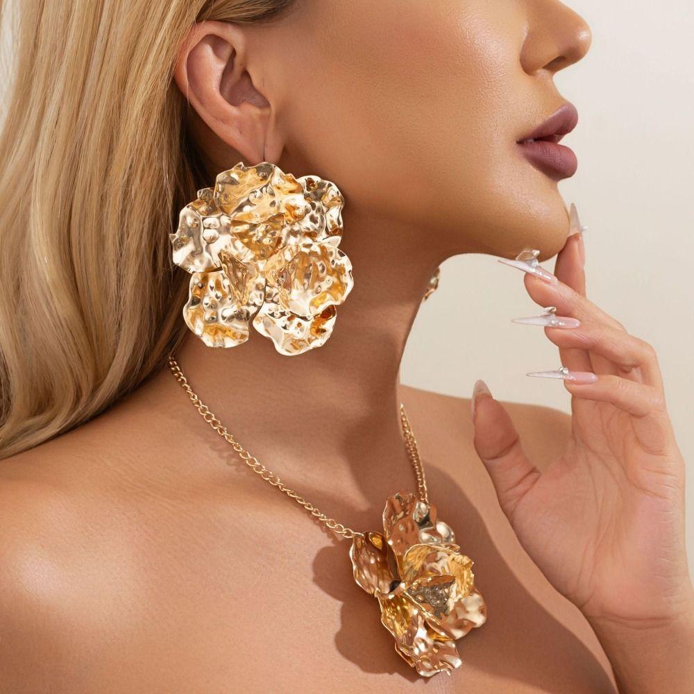 Преувеличенное нерегулярное цветочное ожерелье, металлическое, мятое, набор ожерелий, вечеринка