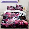 3PC Custom Name Pink Halloween Ghost Bedding Set Printed Bedding Set Duvet Cover Closure Includes 1 Duvet Cover & 2 Pillowcases for All Seasons Bedroo