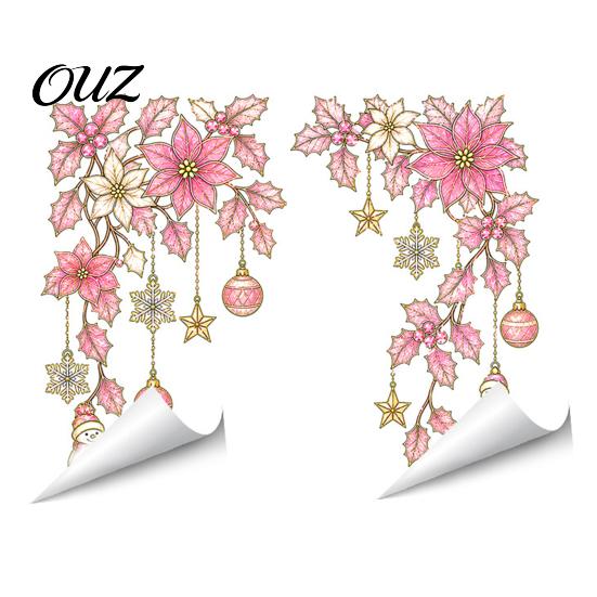 Non Adhesive Window Film 2Pcs Christmas Clings, Static Glass Sticker, Holiday Decal with Snowflakes Lantern Removable Decals and Balls Patterns,