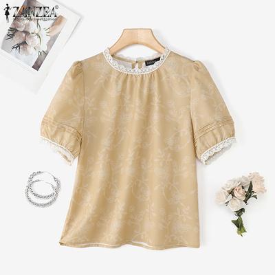 Женская летняя повседневная блузка с круглым вырезом, свободного кроя, с коротким рукавом