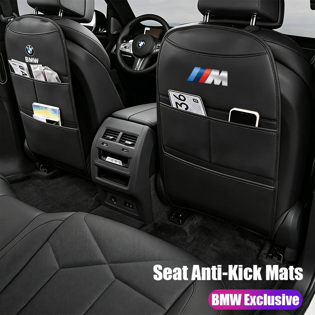 Car Seat Back Leather Protector Kick Mat With Storage Pockets Accessories For BMW G80 G06 G07 G42 G14 G15 G16 F82 F20 / Stickers HGB46