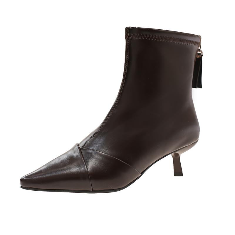 Модные ботильоны на небольшом каблуке, осенняя новинка, остроносые, на задней молнии, нескользящие, износостойкие, хлопковые ботинки