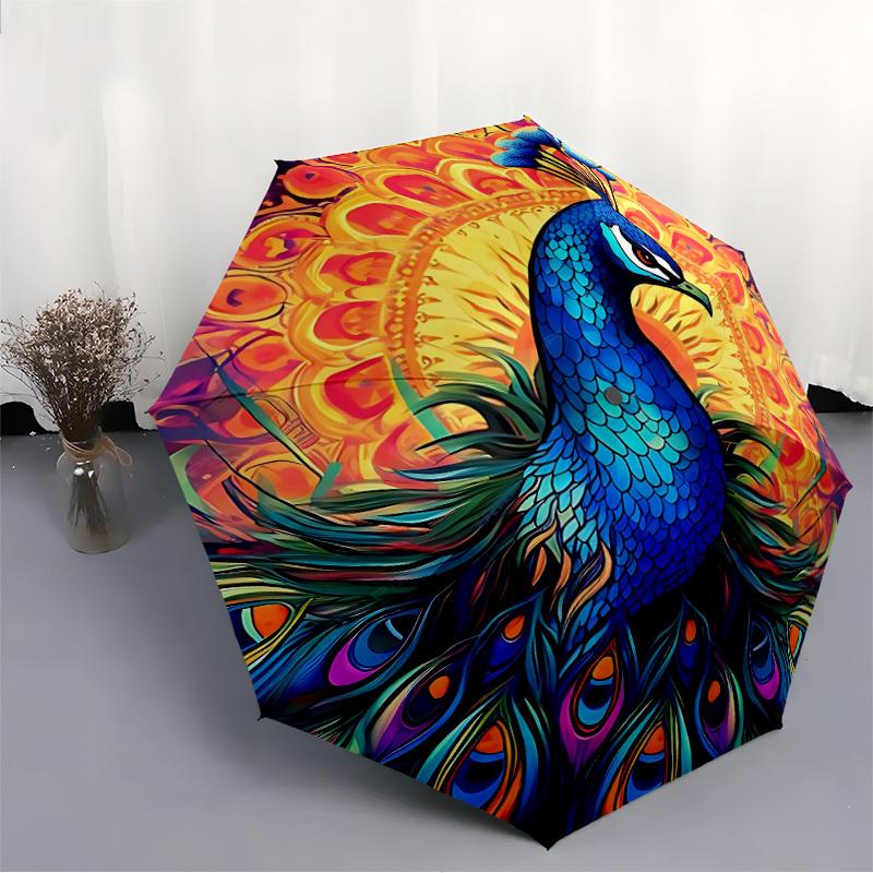 1pc Peacock Mandala Compact Travel Umbrella, Automatic Folding Lightweight Windproof 8-Bone Reinforced Design,012142