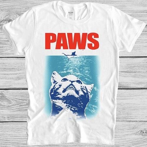 Paws T Shirt Jaws Cat Kitten Funny Parody Cool Gift Tee M277