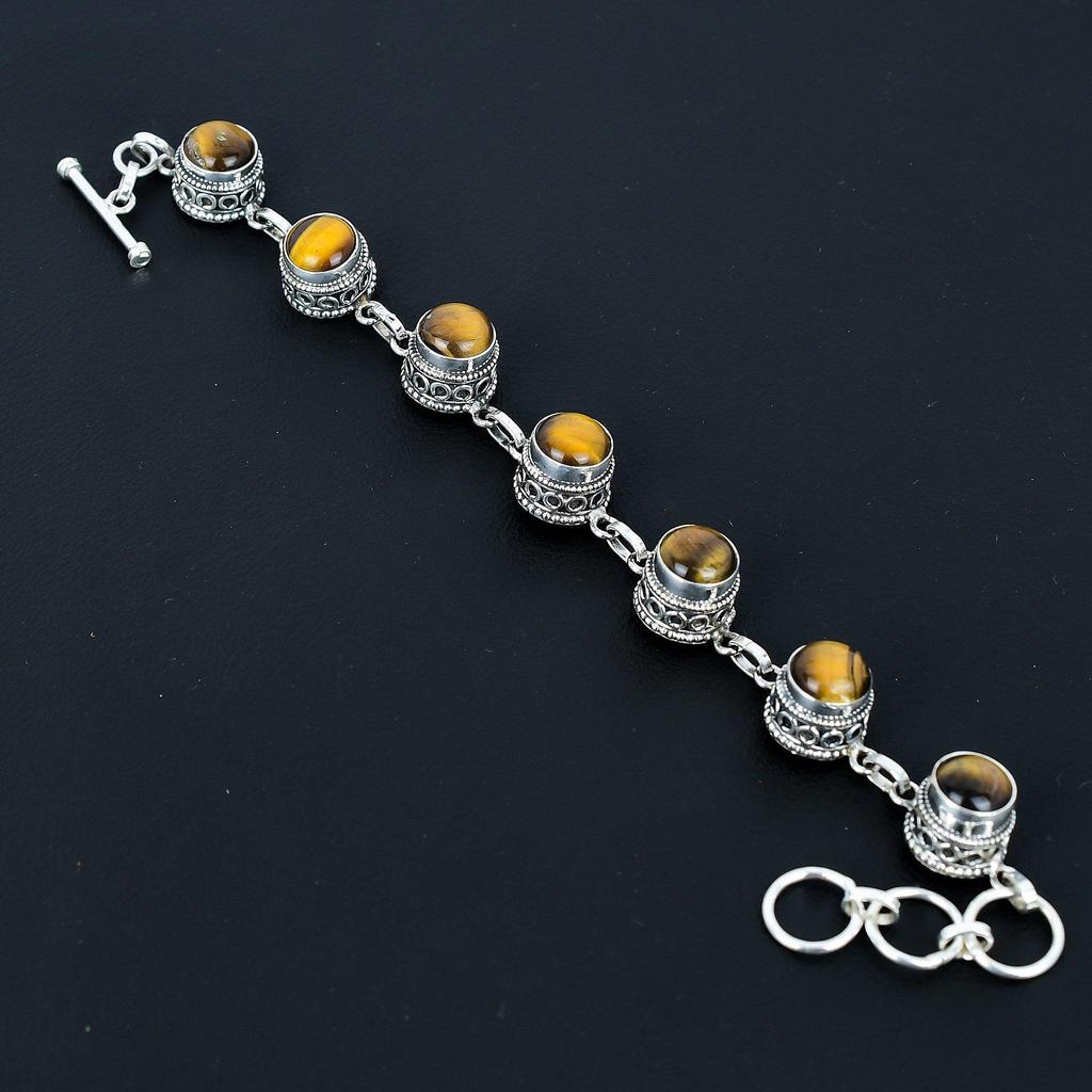 Natural Tiger Eye Bracelet 925 Sterling Silver Bracelet Adjustable Chain Bracelet Handmade Boho Bracelet Gemstone Jewelry Engagement Gifts