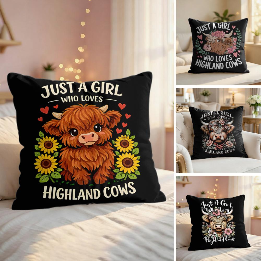 Scottish Highland cow black Cushion Cover Natural Linen Organic Fabric DoubleSided Printing Couch Pillow Covers Home Decor