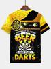 Summer 3D Printed Men'S Round Neck Tee – Beer And Darts Theme, Casual Fashion Outdoor Top for Relaxing Or Workout, Perfect Gift for Game Nights And