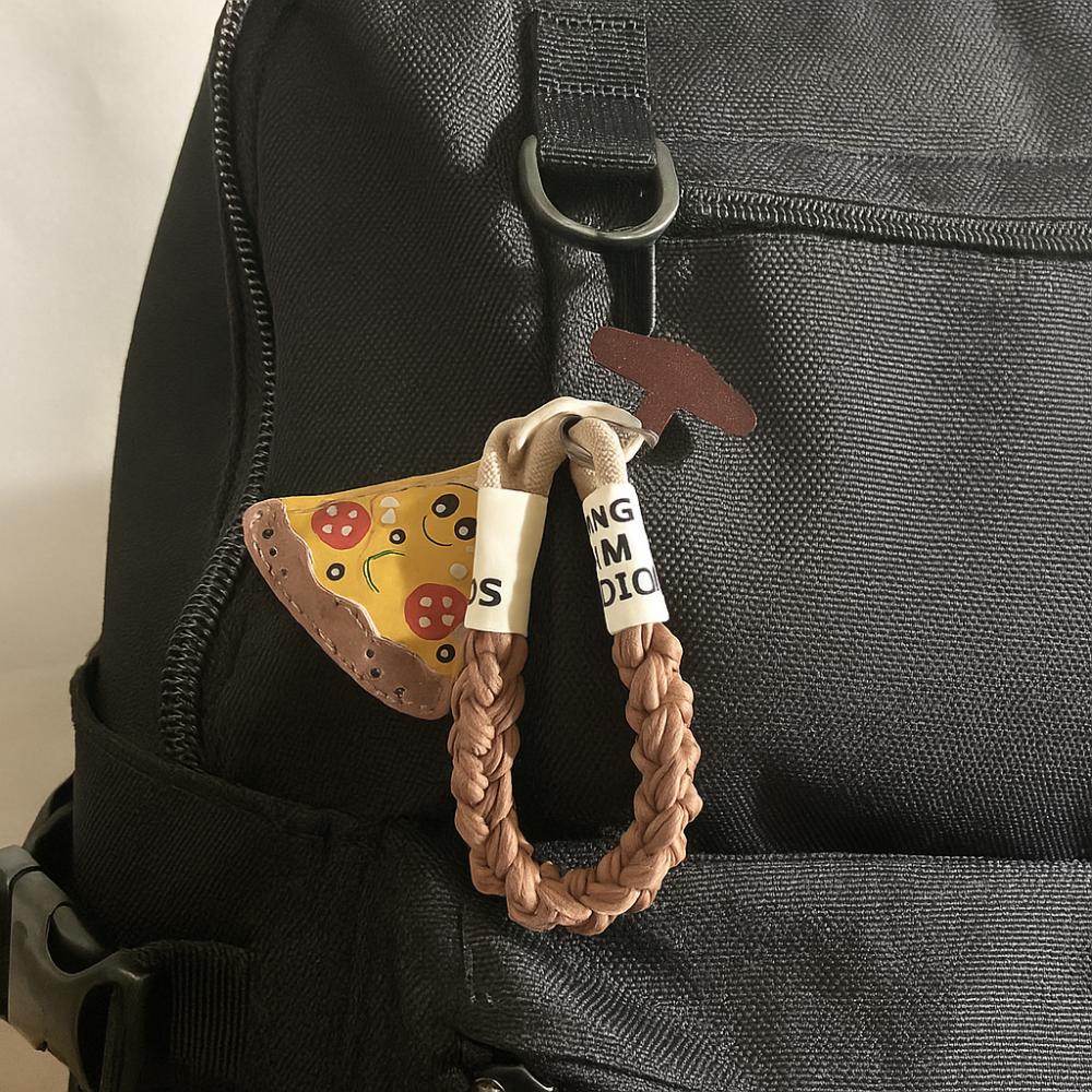 Anti-lost Leather Pizza Pendant Safety Chain Hanging Lanyard Keychain Gifts