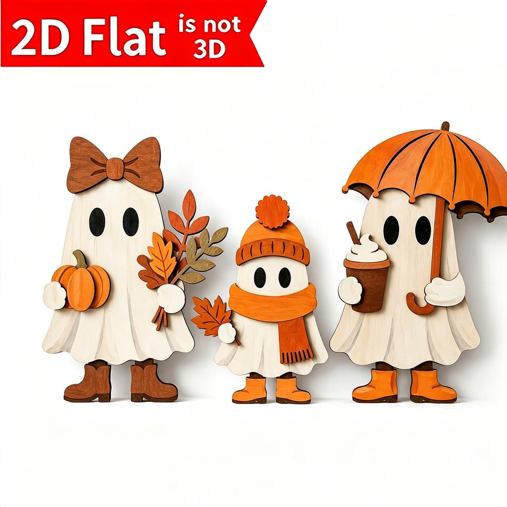 3pcs Wooden Creative Ghost Ornaments Halloween Autumn Theme Home Decor Decoration Crafts