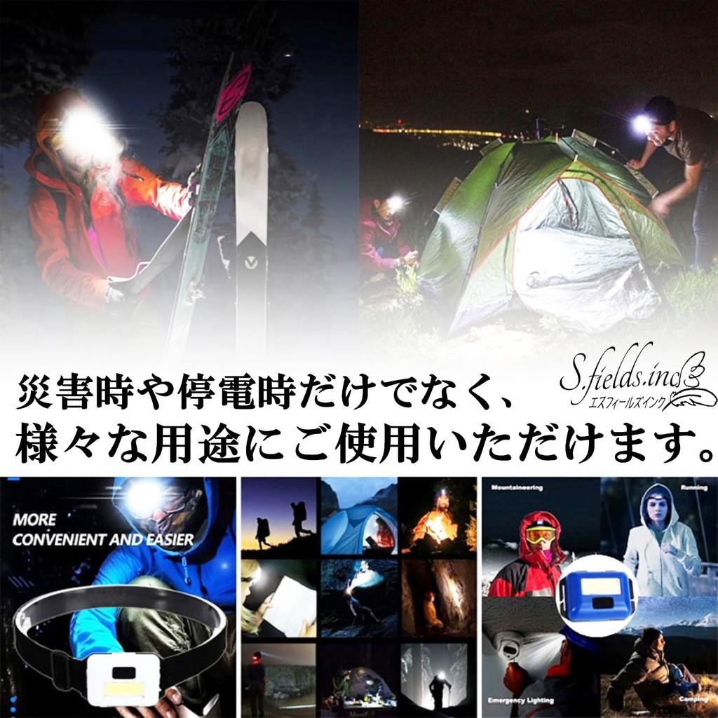 Headlamp Battery Operated Headlight AAA COB LED Plastic Flashlight Power Outage Disaster S.fields.inc (White Red)