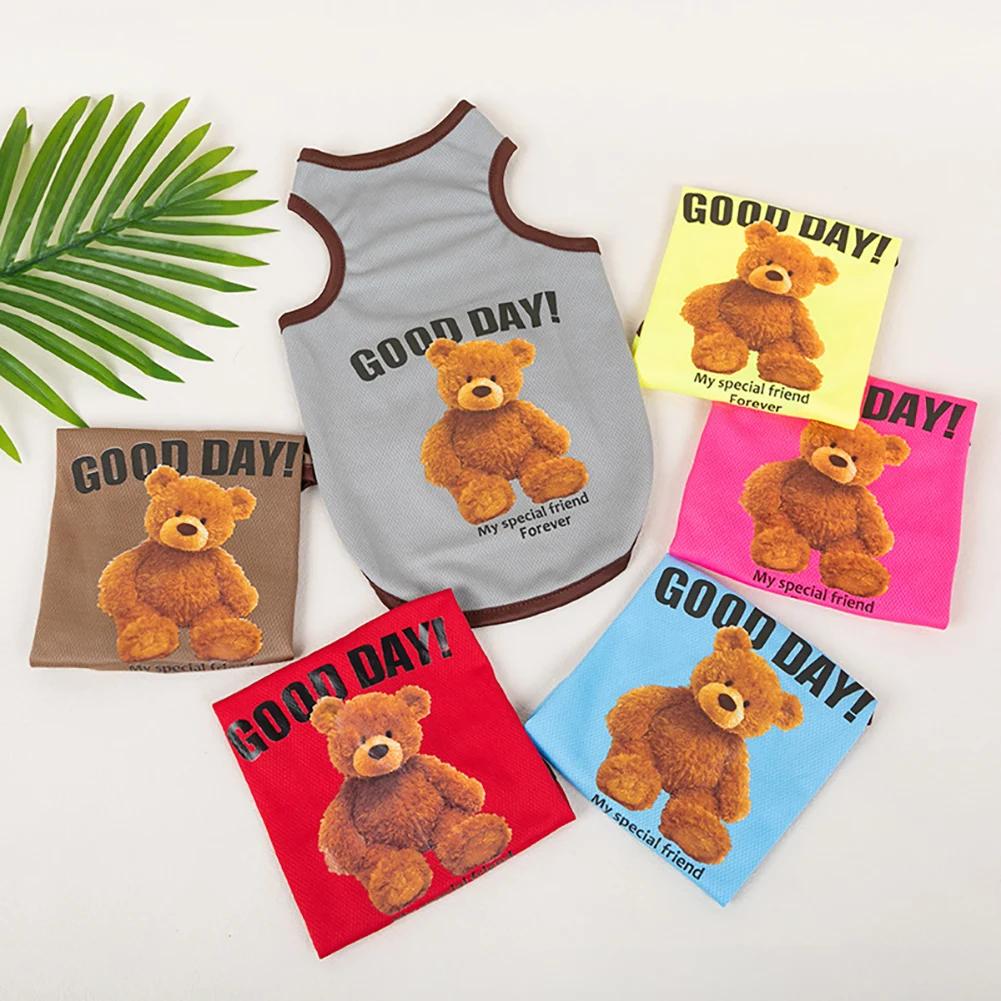 Spring  Dog Vest Thin Breathable Puppy Clothes Cute Bear Printed Cat T-shirt Sleeveless Chihuahua Pullover Pet Supplies