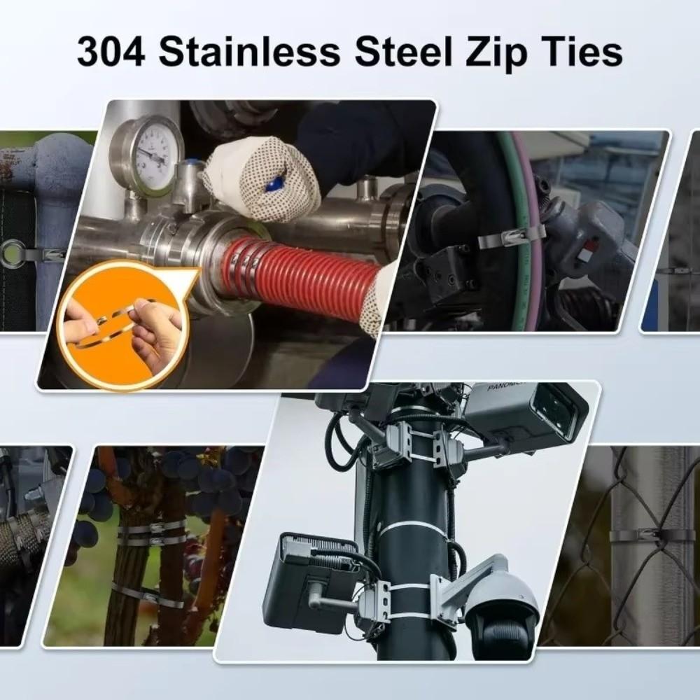 100PCS Stainless Steel Metal Cable Ties Heavy Duty Fastening Strap Machinery Fastening