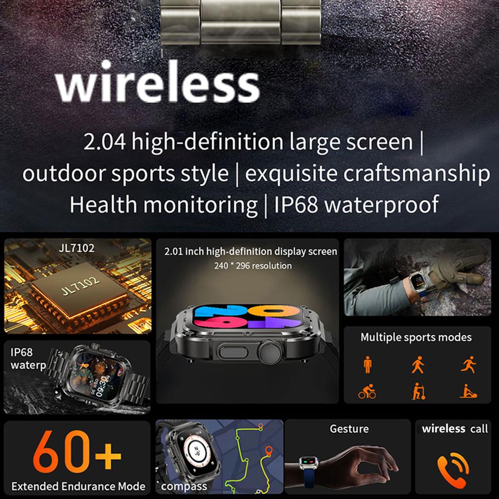 2,04-дюймовые умные часы, мониторинг сна, управление музыкой, спортивный режим, компас, для Android IOS