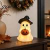Whimsical Halloween Statue Ghost Figurine, Cute Resin Holding Pumpkin Night Light for Desk Tabletop Indoor Home Decor Healing Room Accessory