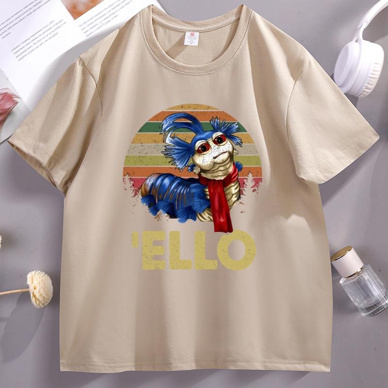 Funny Ello Worm Labyrinth Vintage T-Shirt Men Women Vintage Graphic T Shirt Casual Short Sleeve Round Neck Printed Tshirt Tops