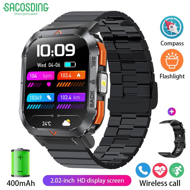 SACOSDING Smart Watch Waterproof 2.02" TFT Men Sport With Compass And LED Flashlight Health Monitoring Fitness Tracking Bluetooth Call Smartwatch