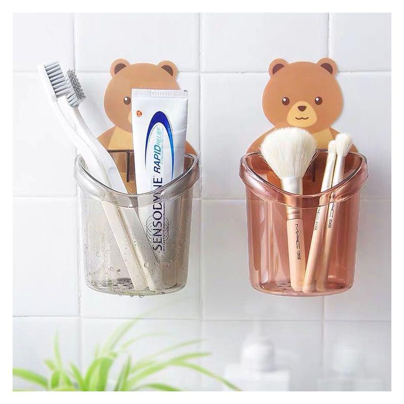 Little Bear Punch-Free Wall-Mounted Toothbrush & Mouthwash Cup Holder