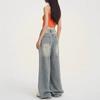Womens High-Waisted Wide Leg Jeans Loose Fit Straight Cut Denim Pant Street Style