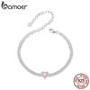 BAMOER Love Heart Bracelets for Women Girls 925 Sterling Silver with CZ, White Gold Plated Charm Link Chain Bracelet Jewelry