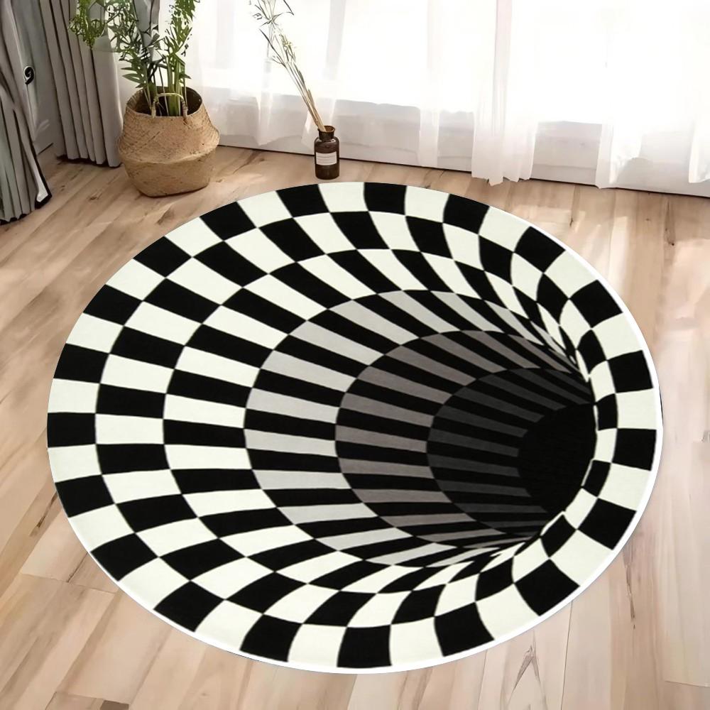 3D Клетчатый Круглый Ковер для Зоны Спальня Кухонный Коврик Стираемый Ковер для Акцента на Пол в Помещении Ковер для Ванной Комнаты для Гостиной Домашнего Офиса Прихожей