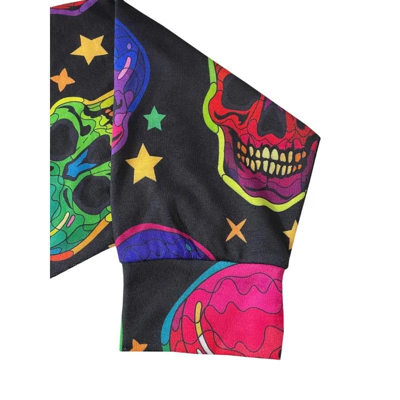 Halloween Skull Print Loose Sweatshirt, Casual Long Sleeve Crew Neck Sweatshirt, Women's Clothing