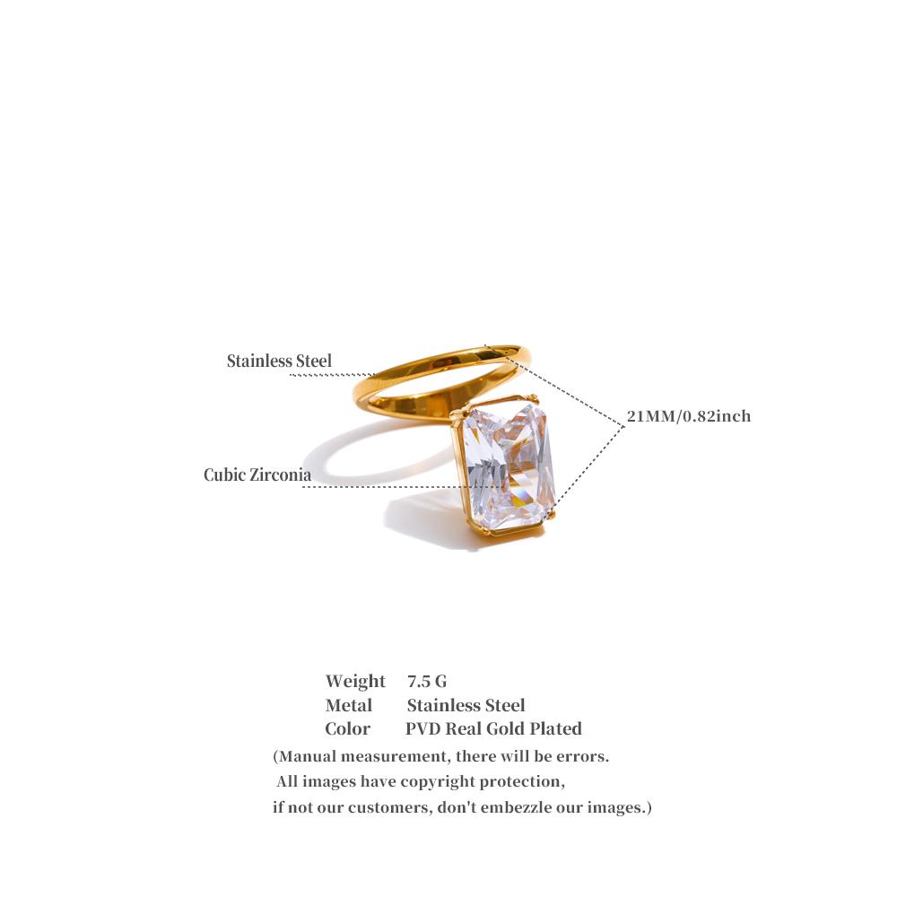 Eetit Bling Cubic Zirconia Rectangle Golden Ring High Quality Stainless Steel Tarnish Resistant Premium Jewelry Recommend