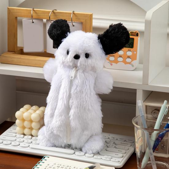 Пенал с рисунком щенка из плюшевого материала, большая емкость, пенал с застежкой-молнией, косметика